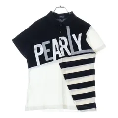 PEARLY GATES (パーリーゲイツ) ロゴプリント パッチワーク 半袖ポロシャツ ネイビー/ホワイト 053-2160409