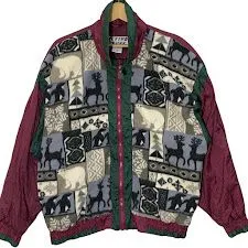 ACTIVE STUFF 90年代/90’s ヴィンテージ ナイロンフリースジャケット オールド ジャンパー アウター ブルゾン BANGLADESH製 Lサイズ ボルドー