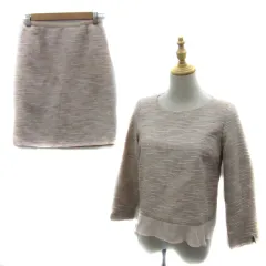 ナチュラルビューティーベーシック NATURAL BEAUTY BASIC セットアップ 上下 カットソー 長袖 ラウンドネック タイトスカート ひざ丈 ツイード S ピンク 白 ホワイト /YS4