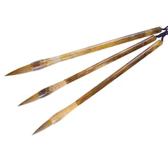 書道用筆セット、3本入り、先端尖った天然木製、細かい表現可能 (木製ベージュ, 大 中 小) [木製ベージュ] [大 中 小]