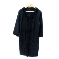 ロペピクニック ROPE Picnic ノーカラージャケット ロング丈 七分袖 無地 フリル 40 紺 ネイビー /SY5