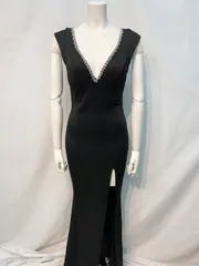 1813 DAZZY デイジー　キャバクラ　ロングドレス　伸縮性　ストーン　キラキラ　スリット　イベント　ノースリーブ　キャバドレス　S