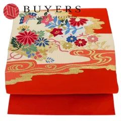 【中古】 名古屋帯 八寸 正絹(金銀糸除く) レッド ベージュ マルチカラー 松葉仕立て 綴れ 和装 呉服 和服 きもの レディース 女性