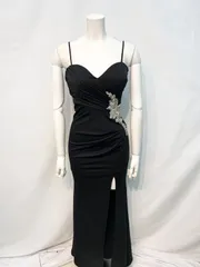 1811 JEWELS ジュエルズ　キャバクラ　ドレス　ロングドレス　ストーン　タイト　スリット　キャミ　イベント　バースデー　伸縮性　キャバドレス　S