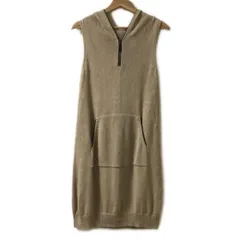 FOXEY(フォクシー) ワンピース サイズ40 M レディース - 36139 ベージュ×黒 ノースリーブ/ひざ丈/麻混/フーディー