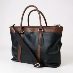 bk18 COACH コーチ 2WAY レザートートバッグ F54758 ブラック ブラウン ショルダーストラップ付 大容量 ビジネス カバン 鞄 通勤t18r