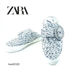 ZARA ザラ ツイード ビジューバックル ミュール スニーカー サボ サンダル 38 24.5cm 希少 完売品 人気モデル 厚底 軽量  華やか キラキラ 高級感 セレブ映え 大人可愛い デート 通勤 お出かけ メンテナンス済 hws02320