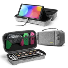 Nintendo Switch 有機ELモデル対応 tomtoc スイッチ 専用ケース プロコン収納 持ち運び キャリングケース ハードポーチ 大容量 プロコントローラー ゲームカード収納 アクセサリーポーチ グレー 0