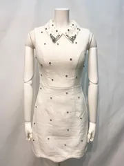 1816 JEWELS ジュエルズ　キャバクラ　ドレス　ツイード　ストーン　襟付き　タイト　ミニ　ノースリーブ　キャバドレス　S