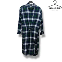 UNIQLO／ユニクロ／緑／青／白／チェック総柄／ロングワンピース／長袖／襟付き／S