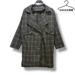 羽織りもの／コート／アウター／グレー／チェック／ロング／襟付き