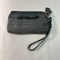 COACH コーチ シグネチャー柄ミニポーチ 黒レザー手持ち