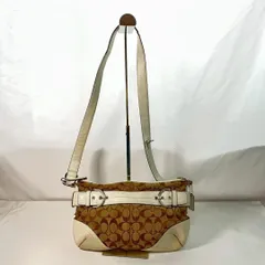 COACH シグネチャー ショルダーバッグ 白レザー キャンバス F07077