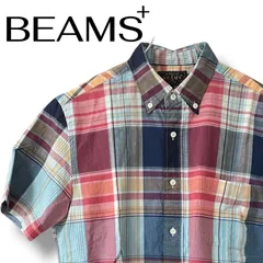 BEAMS ビームス マルチカラー チェック柄 半袖シャツ ボタンダウン コットン100% 日本製 M Mサイズ メンズ カジュアル 上質素材 レッド ネイビー ブルー 定番 0000818OC