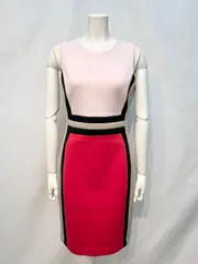 1818 Ck Calvinklein カルバンクライン キャバクラ ドレス カラーブラックドレス ノースリーブ ピンク 伸縮性 ミディ キャバドレス サイズ4