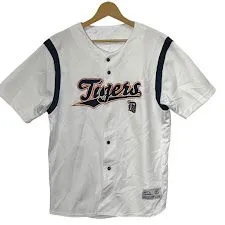 TRUE FAN MLB ベースボールシャツ ゲームシャツ Tigers タイガース ユニフォーム 半袖シャツ フロント刺繡 オーバーサイズ ビックシルエット CHINA製 XLサイズ ホワイト