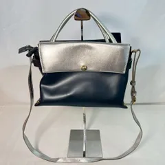 POTIOR ポティオール 2WAYレザーハンドバッグ シルバー×ネイビー