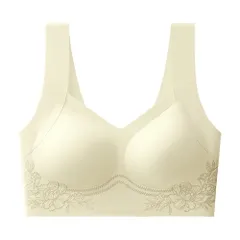 シームレスブラ ノンワイヤー レディース 昼夜両用 脇高 花柄 締め付けない 軽量 無縫製 ホック無し ナイトブラ ブラトップ カップ付き 美胸 黒 白 茶 as-024