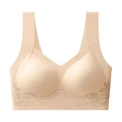 シームレスブラ ノンワイヤー レディース 昼夜両用 脇高 花柄 締め付けない 軽量 無縫製 ホック無し ナイトブラ ブラトップ カップ付き 美胸 黒 白 茶 as-024