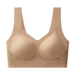 シームレスブラ ノンワイヤー レディース 昼夜両用 脇高 花柄 締め付けない 軽量 無縫製 ホック無し ナイトブラ ブラトップ カップ付き 美胸 黒 白 茶 as-024