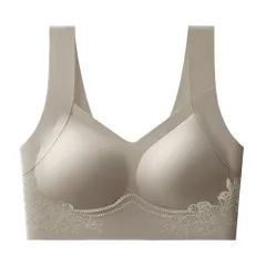 シームレスブラ ノンワイヤー レディース 昼夜両用 脇高 花柄 締め付けない 軽量 無縫製 ホック無し ナイトブラ ブラトップ カップ付き 美胸 黒 白 茶 as-024