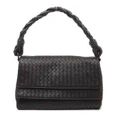 ボッテガヴェネタ BOTTEGA VENETA イントレチャート ワンショルダーバッグ ダブルフラップ レザー ラムスキン 145195 ダークブラウン