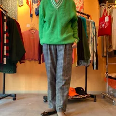 チェック柄　テーパード　パンツ　2タック