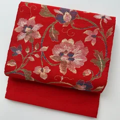 名古屋帯 紬 花唐草 織り出し 八寸 正絹 MA-1171