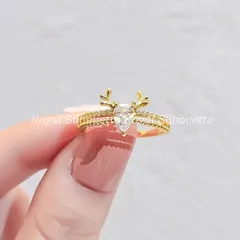 指輪 リング ゴールド 金 ゴールド  鹿 トナカイ ジルコン風 ジルコニア風 アクセサリー フリーサイズ フェイクストーン キラキラ 豪華 きれいめ きらきら 可愛い レディース ジュエリー イベント 大人かわいい デイリー パーティー