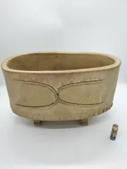 花器 楕円形 黄土色 磁器製 花台 窯 工房 池坊 フラワーベース 水盤 華道具 花瓶 シンプル 生花 華道 金属 手作り アンティーク レア レトロ インテリア ビンテージ 昭和 24428四つ葉[YT00525]