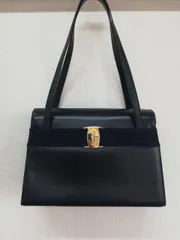 フェラガモ ハンドバッグ レザー ゴールド 金具 ネイビー