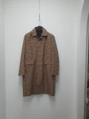 2002 グレーヒュ グレンCHECK パータン ウール50 Long コート