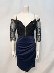 1826 DAZZY デイジー　キャバクラ　ドレス　レース　シースルー　タイト　ギャザー　ストーン　キャバドレス　L