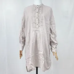 【美品】セレクト シャツワンピース ピンクベージュ フリーサイズ 長袖 くすみカラー 体型カバー ゆったり サイドスリット 綿100％ ナチュラル 大人可愛い 春秋 カジュアル 透け感あり レディースのサムネイル