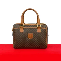 極 美品 CELINE セリーヌ ヴィンテージ マカダム ブラゾン 柄 トリオンフ ロゴ レザー ハンドバッグ ミニ ボストンバッグ ブラウン 73261