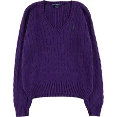 古着 ラルフローレン Ralph Lauren RALPH LAUREN SPORT ケーブル編み Vネック コットンニットセーター レディースXL相当/eaa434380