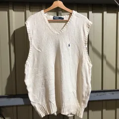 878 Polo by Ralph Lauren セーター ベスト アイボリー XL ポロバイラルフローレン ニット コットン ワンポイント 刺繍ロゴ ポロポニー 古着卸 アメリカ仕入