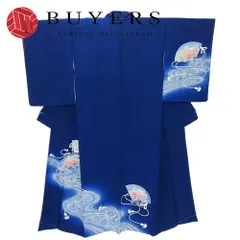 【中古】 訪問着・付下 正絹 ネイビー 手描き 和装 呉服 和服 きもの レディース 女性