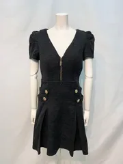 1828 JEWELS ジュエルズ　キャバクラ　ドレス　ツイード　プリーツ　ゴールドジップ　タイト　ミニ　キャバドレス　L