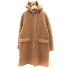 センスオブプレイス バイ アーバンリサーチ Sense of Place by Urban Research ノーカラーコート ロング丈 フード付き 2way ジップアップ ウール混 36 ブラウン 茶 /YM26