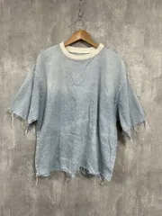 ZARA ザラ ダメージデニム プルオーバー 半袖 オーバーサイズ Tシャツ sizeM/水色 ■◆ メンズ