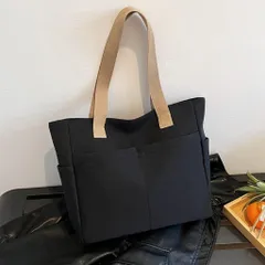 大容量 ファスナー付きトートバッグ　肩掛け OK サイドポケット付き ブラック