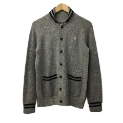 コーエン coen DAILY CLOTHING カーディガン ニット ステンカラー メランジ ライン ウール ロゴ 刺繍 長袖 M グレー 黒 ブラックのサムネイル