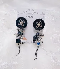 【No.21】ブラック シルバー イヤリング ニッケルフリー