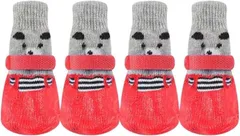 I'm so happy 犬 靴下 脱げない 滑り止め ソックス 小型犬 室内 屋外 散歩 4個セット (レッド,  S)