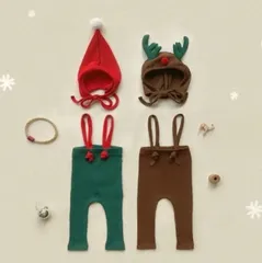 【帽子のみ】クリスマス　ベビー　コスプレ　コスチューム　着ぐるみ　サンタ　トナカイ　帽子　パンツ　2点セット　ベビー服　赤ちゃん衣装　サロペット　パンツ　男の子　女の子　パーティー　寝相アート　仮装　写真撮影　66 73 80 90