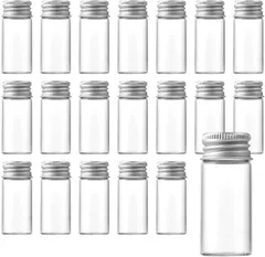 I'm so happy 小瓶 ガラス 密閉 蓋付き 保存容器 小分け 透明 ボトル 液体 小物入れ 20個セット (クリア,  10ml)