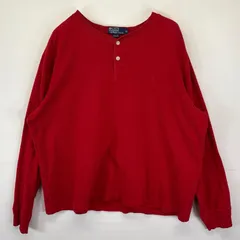古着 ポロバイラルフローレン Polo by Ralph Lauren 長袖Tシャツ 大きいサイズ ヘンリーネック ワンポイントロゴ刺繍 トレーナー XL  レッド メンズ