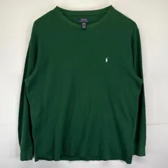 古着 ポロ・ラルフローレン POLO RALPH LAUREN 長袖Tシャツ 大きいサイズ サーマル ワッフル生地 ワンポイントロゴ刺繍 クルーネック 2XL  グリーン メンズ