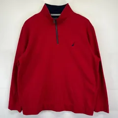 古着 ノーティカ NAUTICA スウェット 大きいサイズ ハーフジップ プルオーバー ワンポイントロゴ刺繍 2XL  レッド メンズ